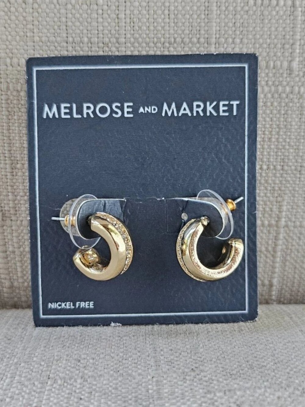 Melrose and market Women Earrings Gold Tone Stud Hoop Crystals Accent Jewelry